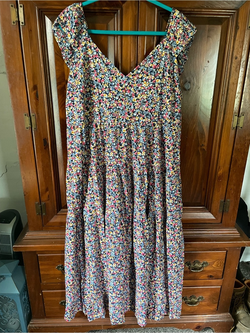 Old Navy Floral Maxi Dress in Navy with Pink, Yellow & White Accents